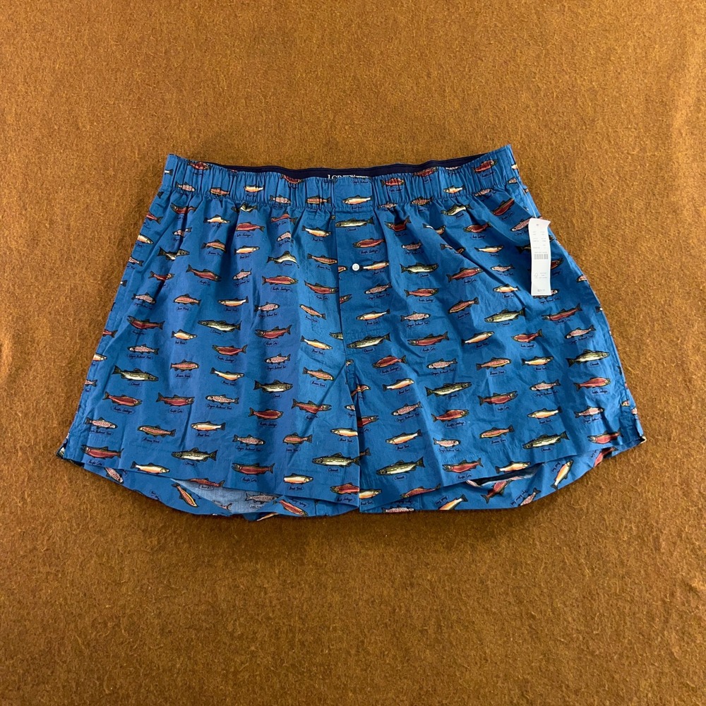 J.Crew Mens Large Blue Fish Print Cotton Woven Boxer Underwear CM219 NWT